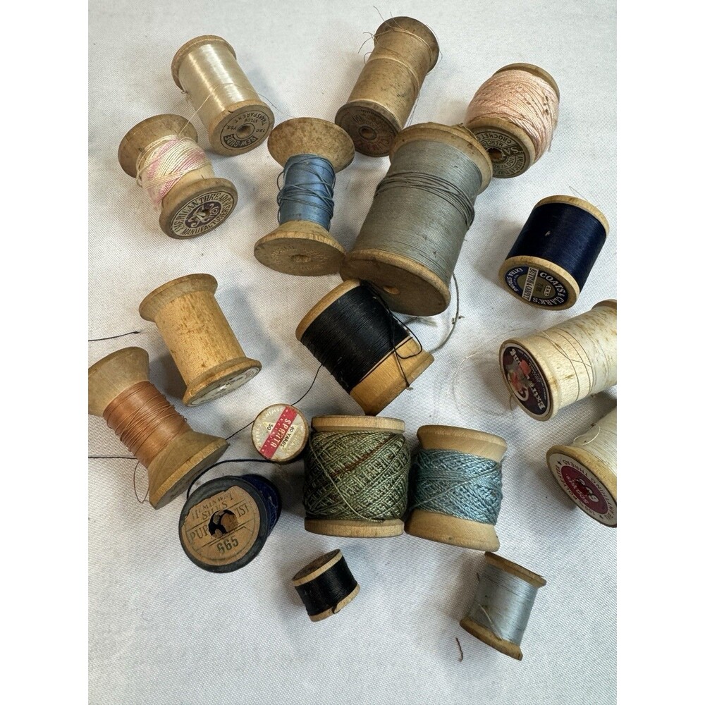 Vintage Wooden Thread Spools Lot of 18 Sewing Craft Decorative Collectible Brand